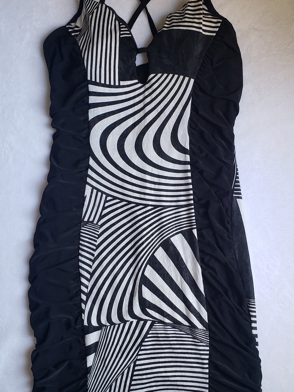 One-Shoulder Black & White Geometric Panel Dress